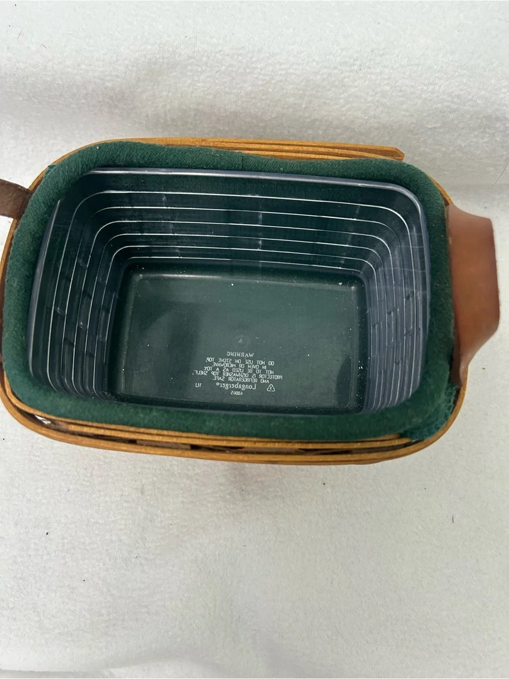 Longaberger 1997 Double Handle Brown Woven Basket with Green Liner